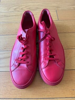 Common Projects Red Leather Low-Top Sneakers